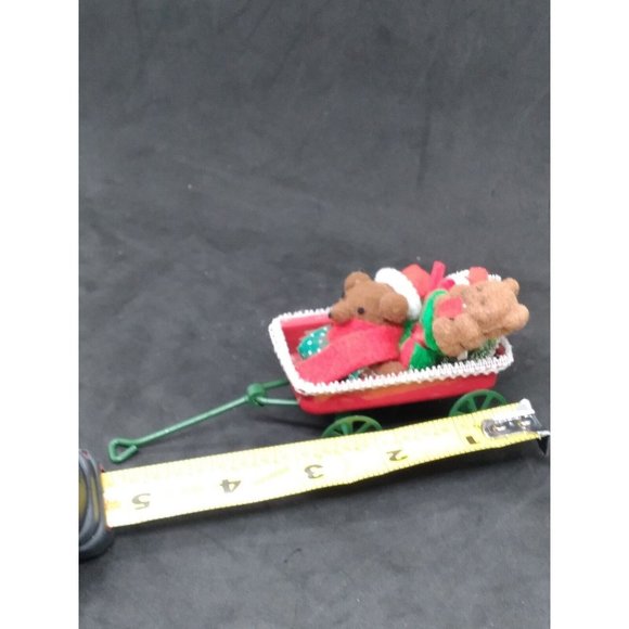 Vintage 1986 Applause Teddy Bears in a Wagon Christmas Miniatures Ornament - Picture 5 of 11